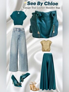 See By Chloé Vintage Teal Leather Shoulder Bag Y2K 2000s Slouchy Hobo Tassel